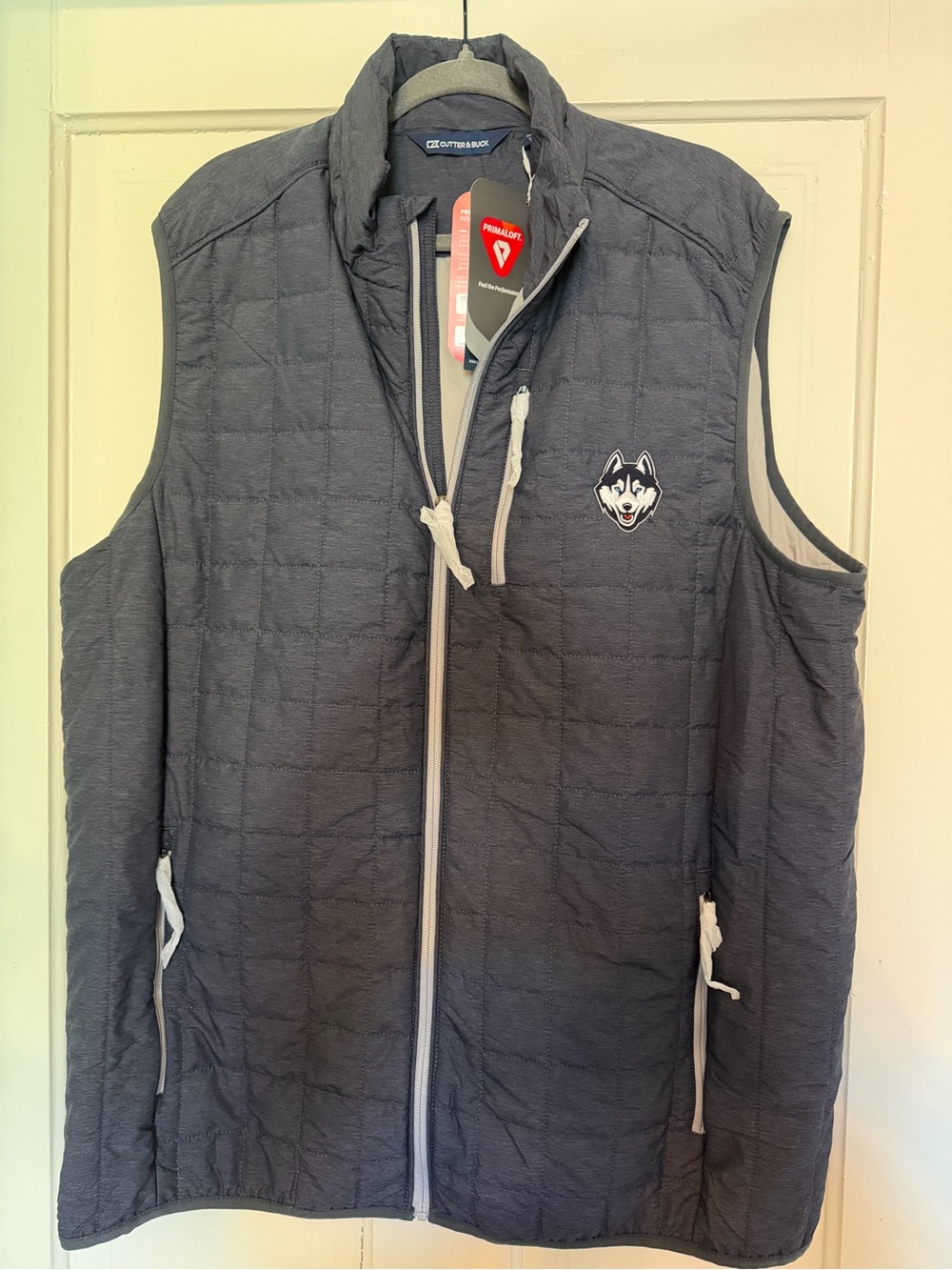 Men's Quilted Vest with UCONN Husky Logo - Blue Gray
